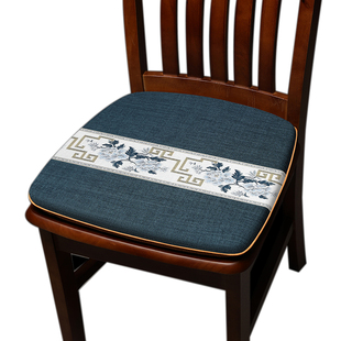 中式红木餐椅垫坐垫家用棉麻马蹄形椅子垫实木餐桌椅垫防滑可拆洗