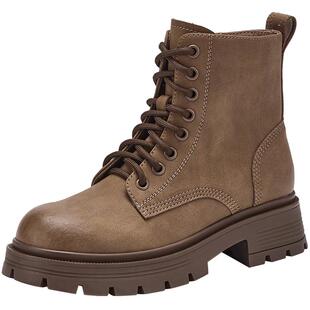 热风厚底马丁靴女2025年冬季新款复古棕色短靴增高时装靴子女鞋