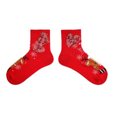 TCH圣诞款烫钻中筒袜子女新年红2025秋冬新款保暖袜子T75D55E1041