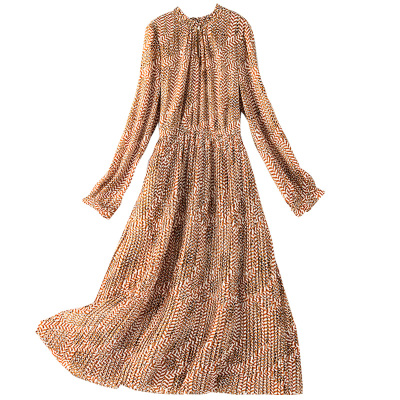 胖妹妹长袖雪纺百褶长裙