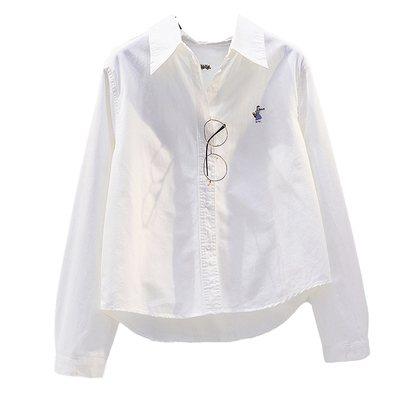 文艺范白色刺绣纯棉衬衫女