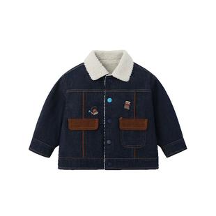 【防褪色软牛仔】齐齐熊宝宝羊羔绒外套男童冬款儿童加绒保暖上衣