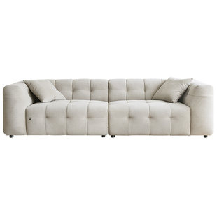 双虎布艺沙发客厅现代简约三人位直排小户型棉花糖沙发奶油风002