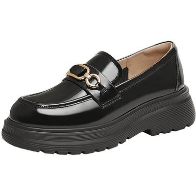 他她黑色小皮鞋女厚底乐福鞋百搭