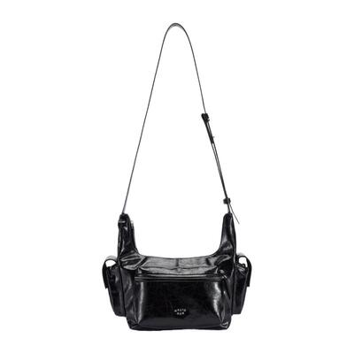 extraone裂纹牛皮多口袋斜背包