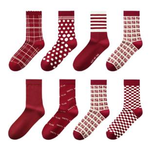 有棵树本命年袜子马年红袜女款秋冬纯棉中筒袜抗菌消臭结婚礼盒装