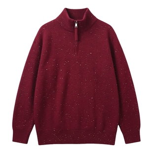 男士半拉链本命年红色毛衣男款内搭冬装2025新款冬季老钱风针织衫