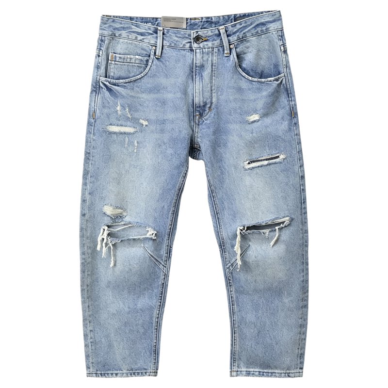 ABLEJEANS男破洞大V牛仔8分裤