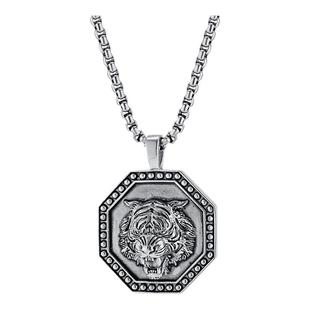 复古老虎钛钢项链男潮嘻哈hiphop八边形猛虎头钛钢吊坠百搭配饰品