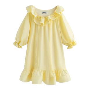 MARC MOORE 2025秋季新款一字肩甜美卷边压褶娃娃裙女泡泡袖短裙