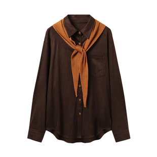 西町村屋复古感衬衫女装2025冬新款撞色设计衬衣含披肩XHAD10920