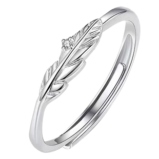 925银戒指女简约羽毛活口指环时尚小众韩版个性森系树叶中食指戒