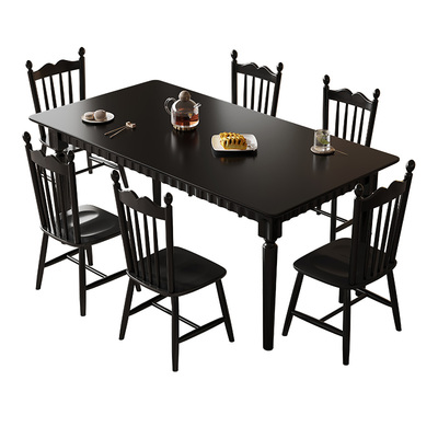 长方形实木法式黑色复古餐桌