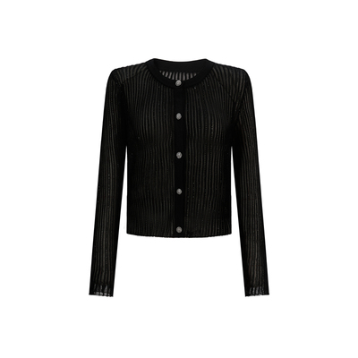 CHICHY法式黑色微透薄款针织开衫