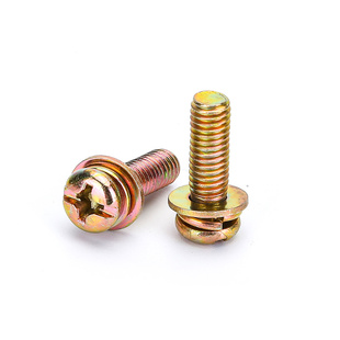 镀彩锌白锌圆头十一字三组合螺丝黄锌复合槽盘头螺钉机螺钉M5M6M8