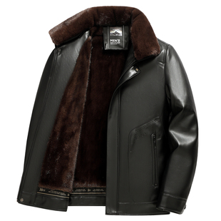 啄木鸟爸爸冬装外套中年皮衣可拆卸毛领中老年皮夹克加绒加厚保暖