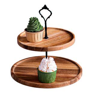 多层果盘木质点心盘精致中式茶点盘双层蛋糕架糖果糕点水果摆放架