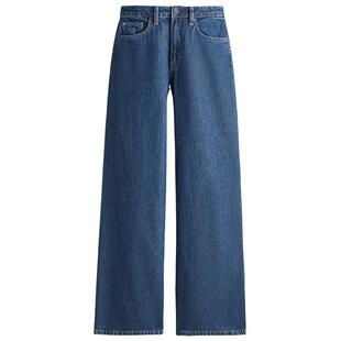 HM女装牛仔裤春季阔腿版型直筒复古通勤高腰时尚潮流长裤1222670