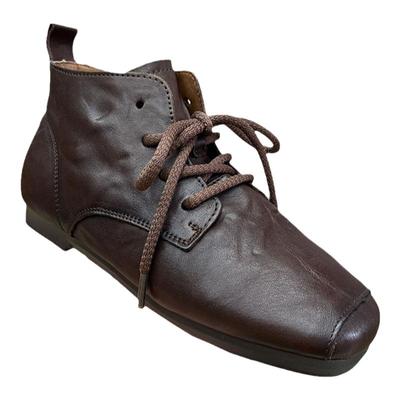 手抓纹真皮方头单鞋马丁靴