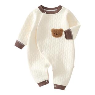 婧麒新生夹棉连体衣婴儿初生秋冬小月龄宝宝外出保暖衣服哈衣爬服