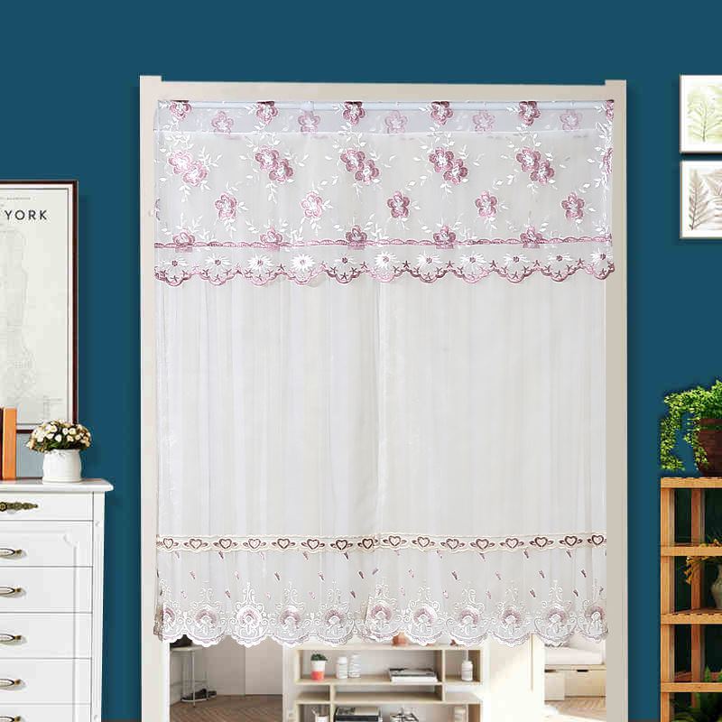 门帘免打孔双层蕾丝绣花粘贴家用防透光通风自卧室魔术虫隔断蝇帘