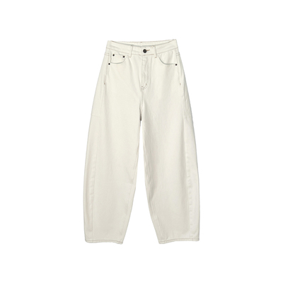 重磅推荐！~白色茧型弯刀牛仔裤