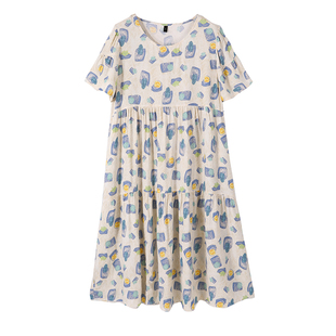 棉绸睡裙女春秋夏季薄款睡衣家居裙高级感甜美学生短袖绵绸裙大码