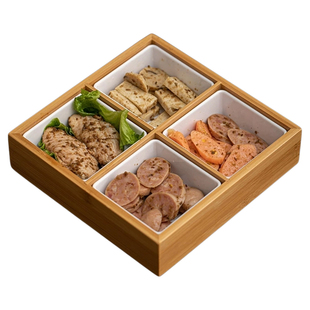竹木托盘水果茶点四宫格盘九宫格围炉煮茶小吃盘火锅烤肉盘蘸料碟