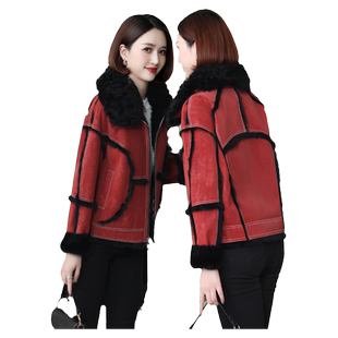 傲冬新款海宁兔皮毛一体女短款皮衣宽松皮草羊羔毛领保暖妈妈外套