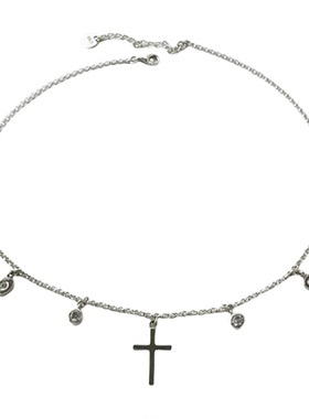 韩代新款S925纯银项链女小众设计多挂坠流苏锁骨链气质短款颈链潮