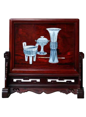 印度小叶紫檀荣华富贵收藏台屏