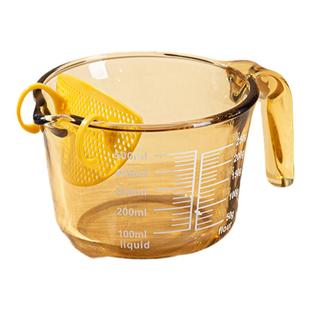 玻璃量杯耐高温有手柄食品级过滤网厨房烘焙刻度杯打蛋热牛奶杯子