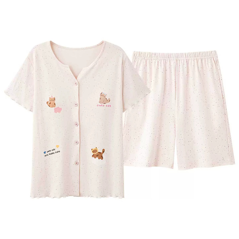 芬腾可安夏季纯棉带胸垫睡衣女