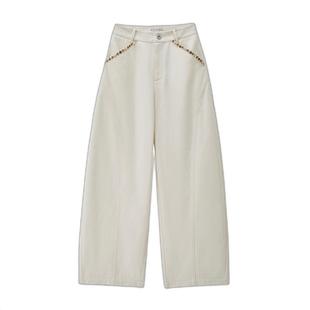 设计师款佐丹奴裤子女2026年春季花边宽松高腰浅色弯刀裤18416203