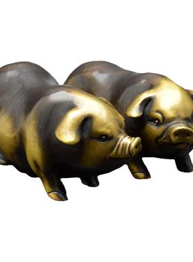 华擎纯黄铜生肖猪复古装饰摆件