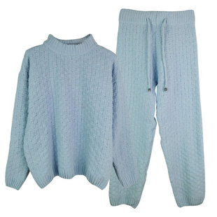罗子君同款软绵绵秋冬家居服日系长袖毛线睡衣女针织保暖套装加厚