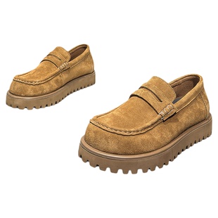 真皮乐福鞋男低帮小众复古运动休闲鞋英伦风厚底大头翻毛牛皮男鞋