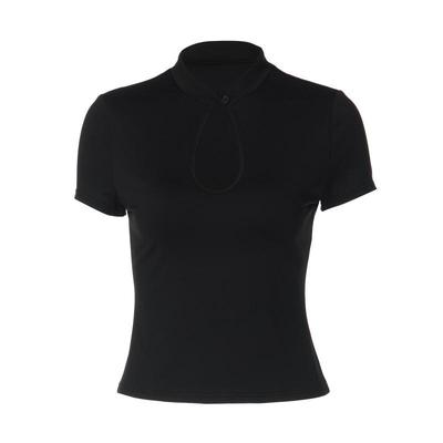 新中式镂空纽扣修身短袖T恤女