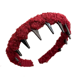 红色波浪毛绒发箍女款2025秋冬发饰时尚洋气头箍带齿防滑洗脸发卡