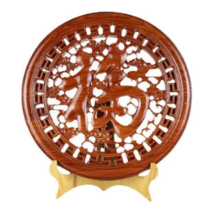 桃木福字挂件圆形招财卧室墙壁挂新年客厅五福临门雕刻寿礼品摆件