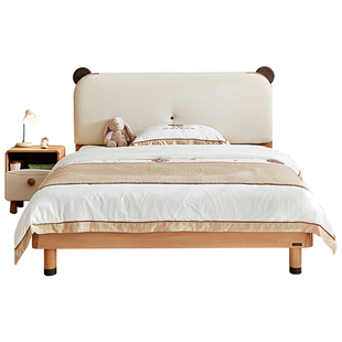 全友家居原木风儿童床男孩猫抓绒布软包单人床1米5女孩卧室公主床