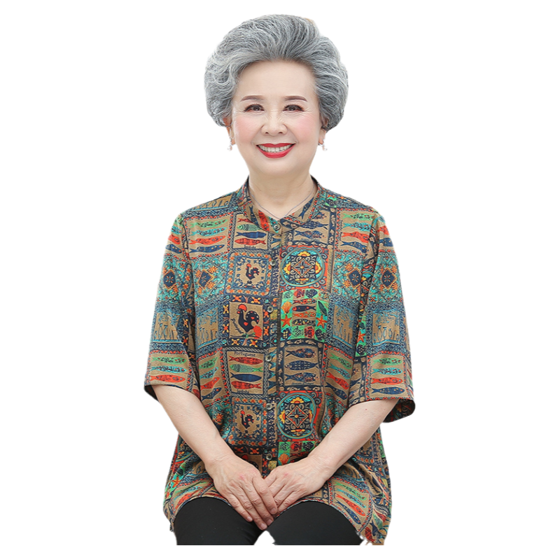 胖妈妈老人衣服老年人夏装女衬衫