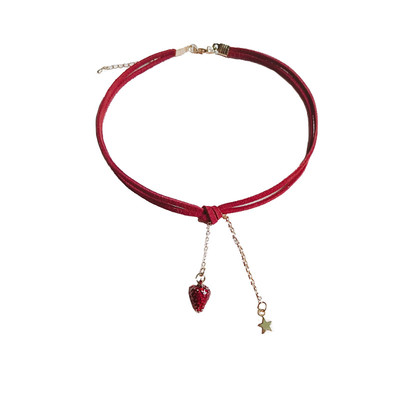 草莓复古酒红日韩脖子饰品项链