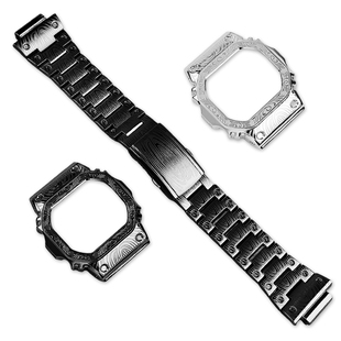 适配卡西欧DW5600E/5610 GWB5600小方块改装复古雕花金属表壳表带