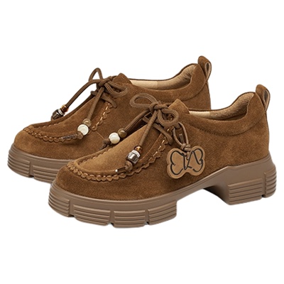 西高地蹀愫秋可可棕色厚底增高4.5休闲袋鼠小皮鞋TA65522-50