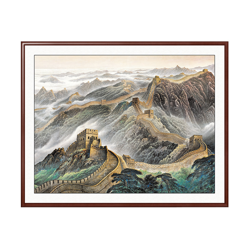 办公室挂画长城画靠山图定制实木