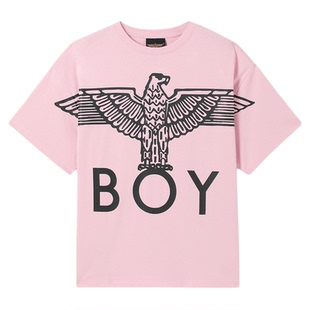 【草莓牛奶】BOYLONDON春夏男女同款老鹰印花粉色短袖T恤N01907