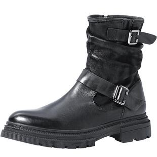 班比帝伦高帮机车靴头层牛皮拉链靴男真皮切尔西马丁靴厚底英伦风