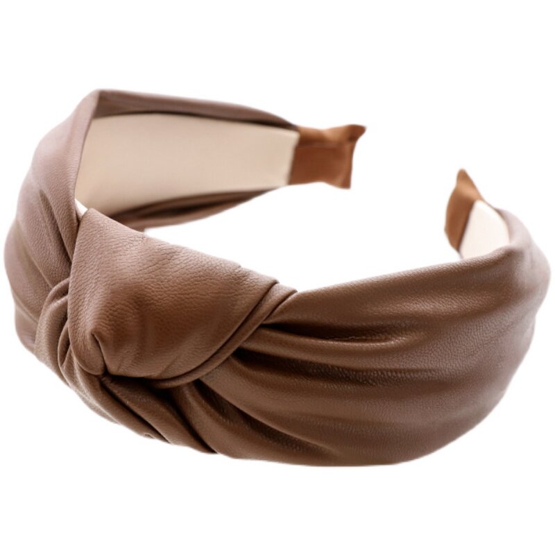 韩国 小羊皮质感！柔软宽边中间打结发箍 东大门气质简约纯色发卡