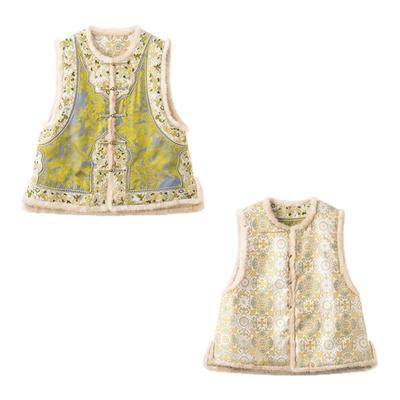 【言昭】莨西子新中式国风桑蚕丝两面穿棉服马甲女毛领马夹棉衣